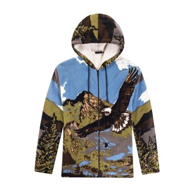 China Fleece Winter Anti-pilling Casual Anorak Jacket Wholesale Custom Warm Animal Print Hoodies For Men for sale