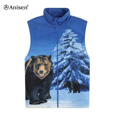 China 2021 China Factory Custom Fleece Warm Anti-pilling Winter Bear Vest Animal Print Sherpa Fur Vest For Men for sale