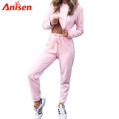 China Breathable Wholesale Custom Brand Plain Street Fleece Jogging Sports Women Women Crop Top Tracksuits for sale