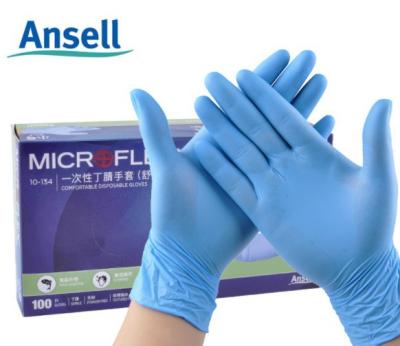 China ANSELL 10-134 High Quality 240mm Thickened Food Grade Food Industry Safety Glove Dispos Capable Nitrile Free Powder Anti-Slip for sale