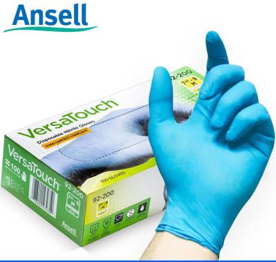 China ANSELL 92-200 Safe High Quality Blue Nitrile Safety Glove Anti-Slip Capable Thickened Working Wholesale Dispos for sale