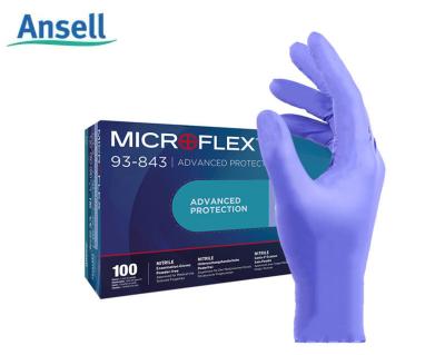 China ANSELL 93-843 Dispos Safe High Quality Blue Nitrile Safety Glove Anti-slip Textured Anti-slip Thickened Working Without Power for sale