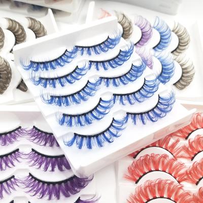 China Halloween fluffy wholesale custom 18mm color 3d eyelash lashes silk logo eyelash packaging for sale