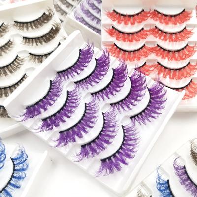 China Halloween Wholesale Hot Selling Fluffy Color Hand Made Silk Eyelashes Soft Natural Silk 3d Eyelash for sale