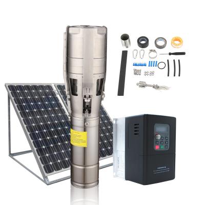 China MPPT Solar Pump 8 FLA Ac& single phase subersible solar brushless agriculture irrigation farm pump centrifugal deep well centrifugal submersible solar water pump for sale