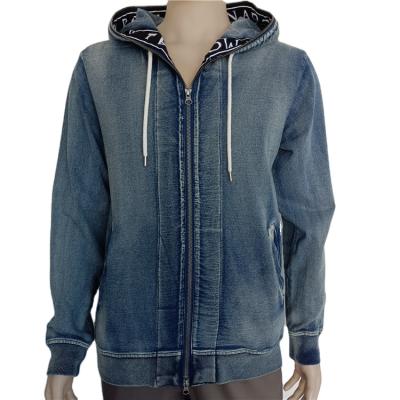 China Factory wholesale Anti-wrinkle gents zip up cotton hooded single jacket large sizes denim jackets for sale