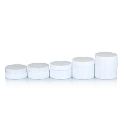 China Eco-friendly Recycled Cosmetic 50ml 2oz 80ml 100ml 150ml 200ml White Plastic Cream Jar Cosmetic Packaging With White Lid for sale