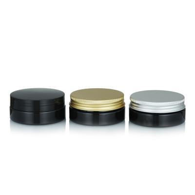 China Wholesale Use Cosmetic Wax Wide Mouth Black Empty PET 50ml Cosmetic Plastic Jar With Black Lid for sale