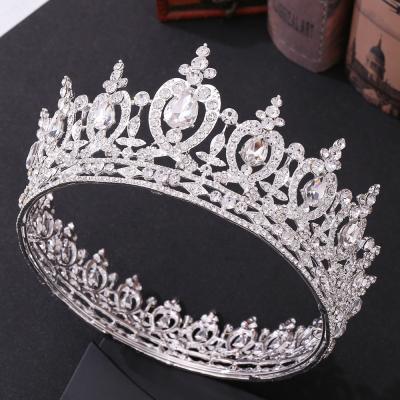 China Crystal Hair Accessories Round Bridal Crown Bridal Hair Tiaras European Bridal Silver Wedding Accessories For Queen for sale