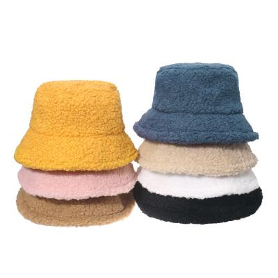 China Wholesale 2021 Fashion Lambswool Hat 7 Colors Furry Pure White Fur Bucket Hat Winter Hat For Women Autumn Winter for sale