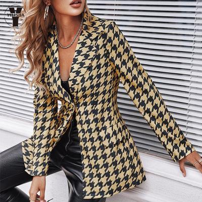 China Anti-wrinkle American Yilisha Vintage Plaid Print Blazer Women Jacket High Street Fashion Stylish Spring Plus Size Elegant Office Lady Coa for sale