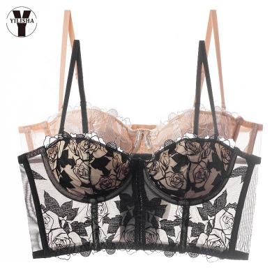 China YLSA2298 Women's Sexy Mature French Flower Embroidery Soft Steel Ring Gather Side Body Sculpting Sexy Lingerie Women's Underwear Lace Bra for sale