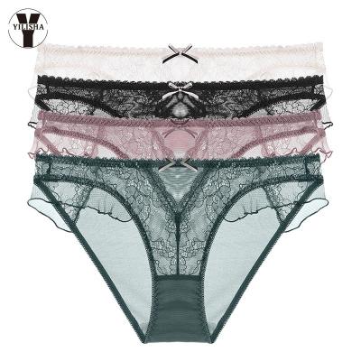 China Transparent Seduction Mesh Ladies Panties Low Waist New Antibacterial Sexy YLSA2283 Lace Briefs Women's Bottoms Plus Size Panties for sale