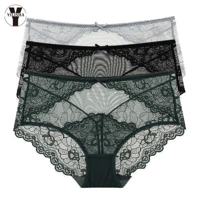 China Antibacterial new YLSA2282 2022 sexy women see transparent ladies lace up comfortable large size panties high briefs for sale