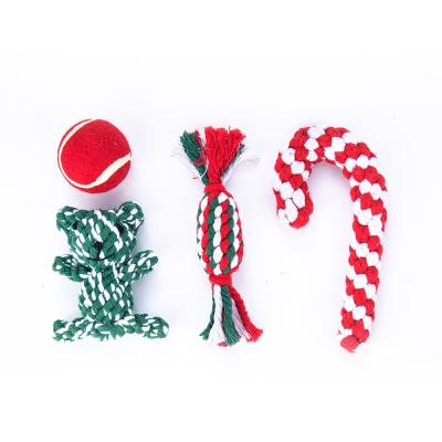 China Christmas 4 Pcs Toy Set Pet Dog Toy Christmas Gift Custom Durable Hot Selling Durable Chew Toy Viable Rope Toy for sale