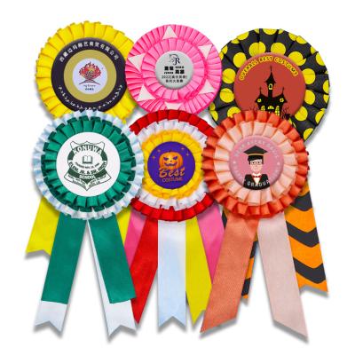 China Viable Custom 100% Single Face Rosettes RIBBONS Badge Polyester Satin Rosettes for sale