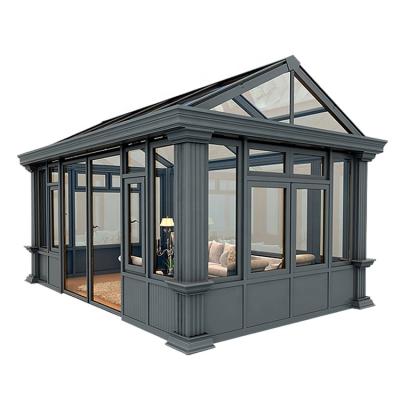 China Lowes tempered glass tiny solarium sunroom tiny sunroom green garden prefab winter garden triangle glass roof for sale