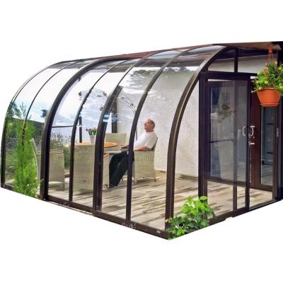 China Good Quality Telescopic Sunrooms Conservative Orangery Curved Retractable Roof Winter Garden Home Wall Solarium for sale