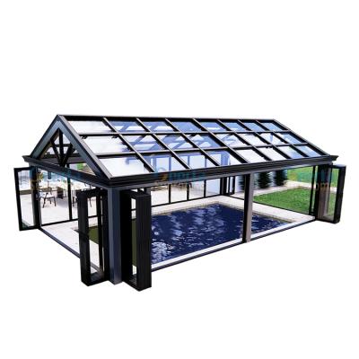 China Diy Fixed Double Glass Swimming Pool Fence 4 Season Thermal Insulation Swimming Pool Aluminum Glass Cover for sale