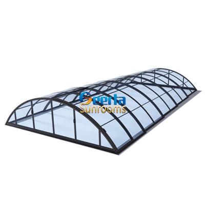 China Customized Swimming Pools Curved Swimming Pool Cover Retractable Swimming Pool Fence Custom To Build Transparent Swim Retractable Swimming Pool Cover for sale