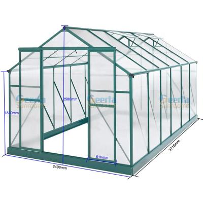 China EV812 easily assembled outdoor solar mini greenhouse 2496mmx3716mmx2580mm polycarbonate green house kit for plant protection for sale