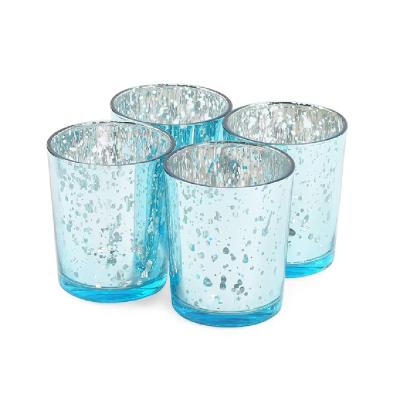 China Home Wholesale Blue Glass Mercury Candle Tealight Decoration Votive Candle Jar Home Glass Votive Jar for sale