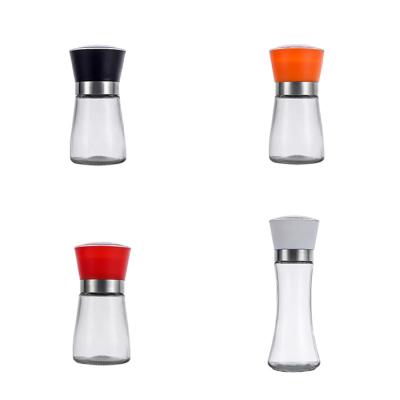 China Stainless Steel Ring Ceramic Core Pepper Salt Glass Jar And Spice Grinder With 170ml Glass Jar for sale