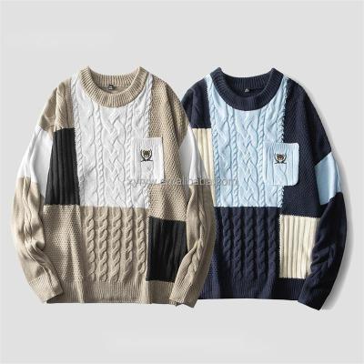 China Anti-Wrinkle AiNear Logo Custom 100% Cotton Crewneck Sweater Knitwear For Man Jacquard Pattern Custom Knitted Mens Pullover Sweaters for sale