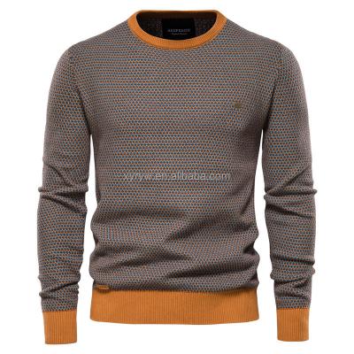 China Anti-pilling 100% cotton knitted men's cable knitted crew printed sweater thickened classic o-neck fashion sweater wholesale for sale