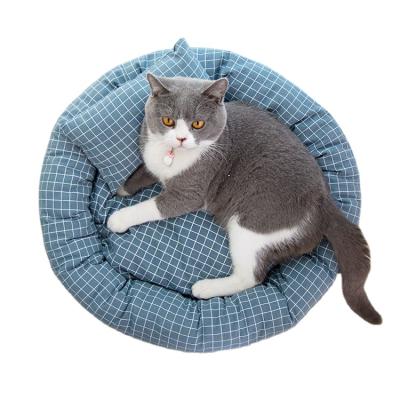 China Factory Wholesale Removable Plush Blanket Plaid Logo Portable Light Durable Fluffy Cat Round Foam Dog Bed Custom Blue Viable Luxury for sale