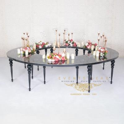 China Minimalist Deformable Black Metal Four Piece Half Moon Table Wedding Party For Luxury Events for sale