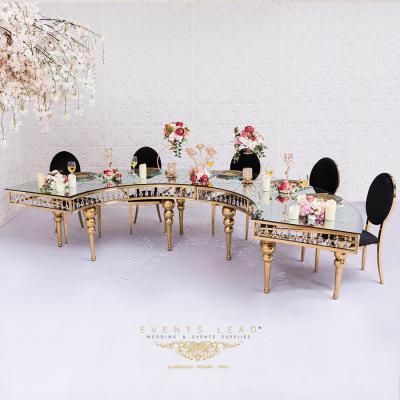 China (Other)Adjustable Luxury Gold Metal With Hanging Crystal Hot Sale Half Moon Banquet Tables for sale