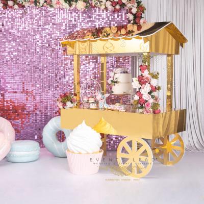 China Wedding New Decoration Design Baby Shower Birthday Props Golden PVC ABNOBA Dessert Cart for sale