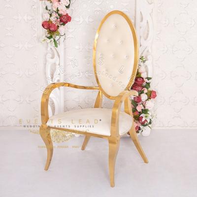 China Latest Modern Design White Velvet With Arm Hot Sale Gold Metal Throne Chair Royal for sale