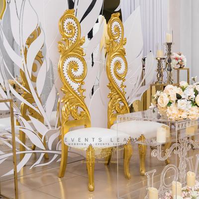 China Hot Selling Modern Exquisite Classic Gold Wooden Throne Chairs Luxury Wedding for sale