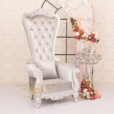 China New Modern Design Exquisite Gray Cushion Silver Frame Wedding Throne Chair King for sale