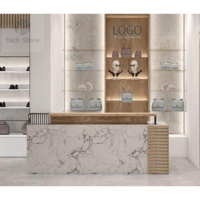 China Long Shape Modern Chic Marble Look Solid Exterior European Style Reception Desk for sale