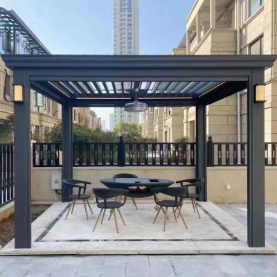 China Modern Aluminum Motorized Waterproof Louvred Pergola with Led Light Outdoor Pergola Garden Aluminium POM Powder Coated No Wood for sale