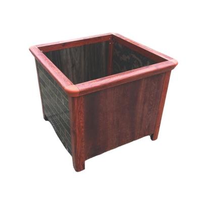 China Wood Grain aluminum Planter Square Metal Garden Plant Flower Pots Outdoor Box for sale