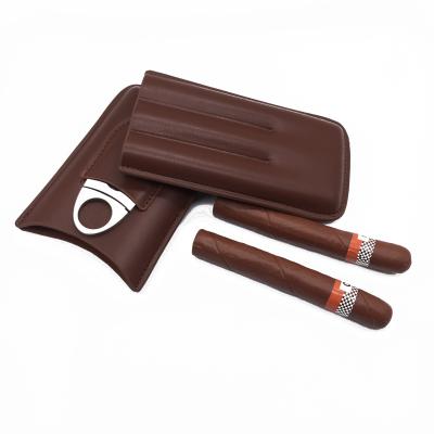 China High quality cigar leather case portable cigar cutter set for sale