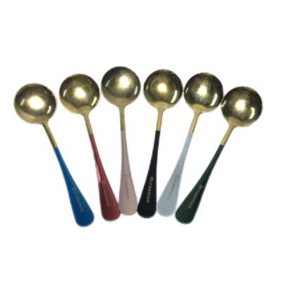 China Travel Occasion Edible Luxury Stainless Steel Korean Long Handle 304 Coffee Tea Spoons for sale