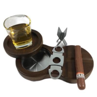 China Vintage Solid Wood Cigar Organizer Ashtray Set for Desktop Ornaments in Picture Color for sale