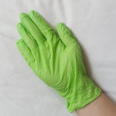 China Strong / Durable / Sensitive / Comfortable / Free Of Holes Disposable Nitrile Gloves Green Size L for sale