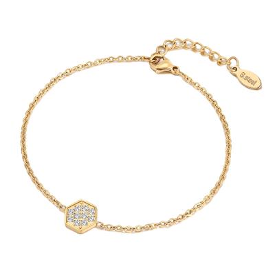 China 2021 TRENDY Fashion 18k Gold Stainless Steel Charm Bracelet Setting With Zircon Jewelry For Women for sale