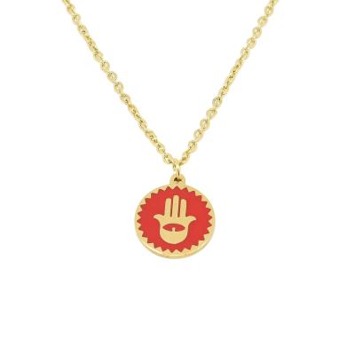 China CLASSIC France fashion gold plating stainless steel hand stamped necklace enamel hamsa pendant trendy jewelry 2020 wholesale for sale