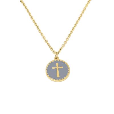 China TRENDY Popular Religious Stainless Steel Jewelry Jesus Cross Chain Charm Necklace 45+5cm Gold Plated Wholesale for sale