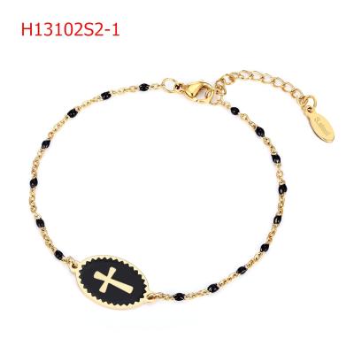 China BOHEMIA France Stainless Steel Names Bracelet Popular Jesus Cross Religious Enamal Crown Charm Custom Bangle For Women for sale