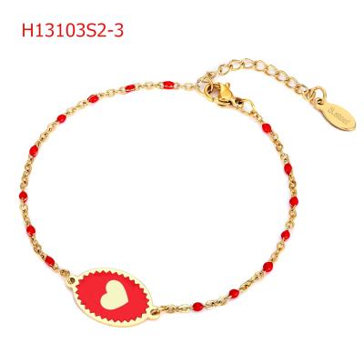 China Fashion BOHEMIA Elegant Enamel Stainless Steel Epoxy Seed Bead Love Charm Chain Bracelet For Women for sale