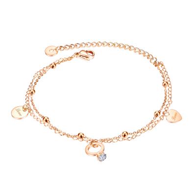 China 2020 New Trendy Fashion Stainless Steel Ball Heart Ring Charm Gold Color Rhinestone Chain Anklets For Women For Girls for sale