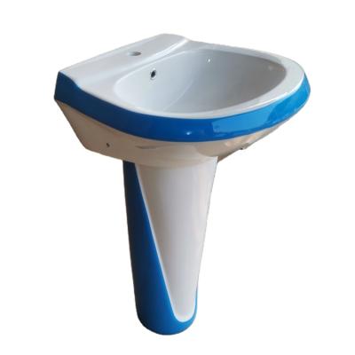 China Modern Competitive Price Blue And White Color Ceramic Pedestal Wash Basin for sale